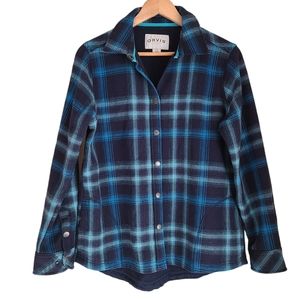 orvis plaid shacket fleece lined long sleeve buttoned shirt size M